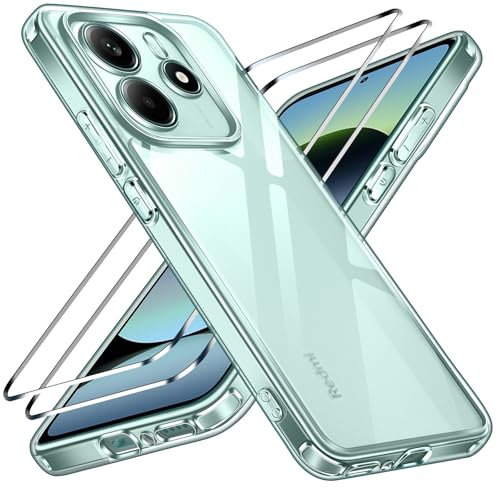 ivoler Nie Vergilbung Klar Hülle für Xiaomi Redmi Note 14 5G (Nicht für Redmi Note 14 4G), 1 Handyhülle mit 2 Stück Panzer Schutz Glas, Stoßfest Transparent Schutzhülle Dünn Durchsichtige Case