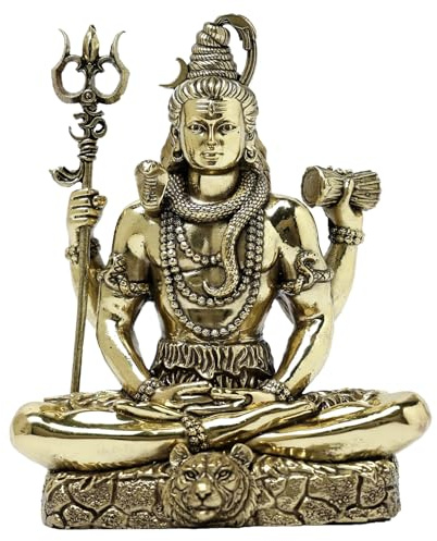 Gangesindia® Messing Shiv Meditations-Idol Lord Mahadev, Bholenath Statue für Zuhause und Büro, Tempelraumdekoration, Pooja-Hauseinweihung und bestes Geschenkidol (Messing Gold, 12,7 cm)