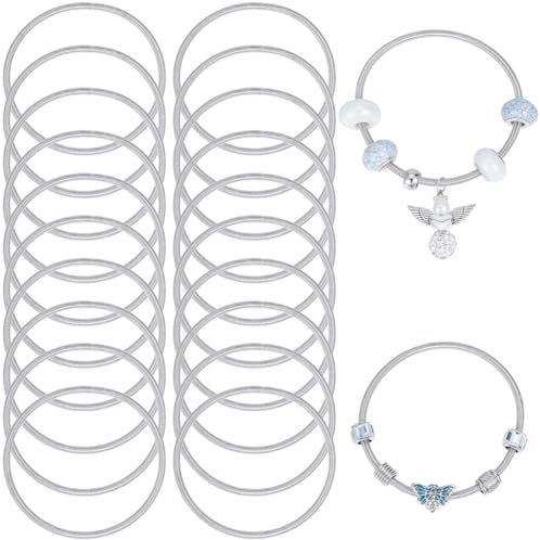 SUNNYCLUE 1 Box 20Pcs Spring Bangles Silver Snake Chain Bulk Metal Alloy Adjustable Expandable Friendship Wire Ring Cuffs Bracelet Chains for Jewellery Making Bracelets DIY Crafts Women Accessories