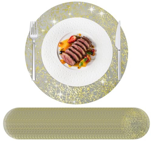 HYSENM Set di 50 tovagliette usa e getta color oro e nero, centrini rotondi da 33 cm, ultra sottili, linee disordinate, tovagliette usa e getta per la decorazione della casa, tavolo da pranzo