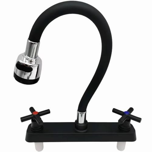 Robinet de cuisine pour camping-car, pivotant à 360°, flexible, double fonction eau froide/chaude, avec 2 poignées, pour camping-cars, caravanes, caravanes, etc.