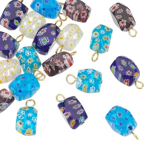 arricraft 20 colgantes coloridos de lámpara, colgantes de cristal de Millefiori cuboides hechos a mano con hallazgos de hierro para pendientes, pulseras, collares, manualidades, fabricación de joyas