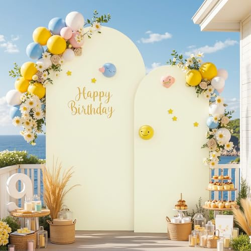Elfenbeinfarbener Champagnerbogen-Hintergrund, Set mit 2 Stück, Party-, Hochzeits-Bogenabdeckungen, dehnbar, 2 m, Dekoration, Babyparty, Brautparty, Foto, Geburtstag, elfenbeinfarben, Bogenständer