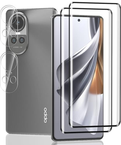 Jaavkkma 2 Piezas Protector Pantalla para OPPO Reno 10/10 Pro Cristal Templado + 2 Piezas Protector Cámara, Dureza 9H/Sin Burbujas, Película Protectora para OPPO Reno 10/10 Pro - HD Vidrio Templado