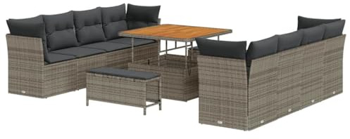 vidaXL Vier-Sitzer Outdoor-Sofa-Set mit abnehmbaren Kissen, aus Poly Rattan, grau, stylische Gartenmöbel, Bequeme Sitzgelegenheit für Patio und Balkon, Terrassen-Arrangement, Al Fresco-Setup, Lounge.