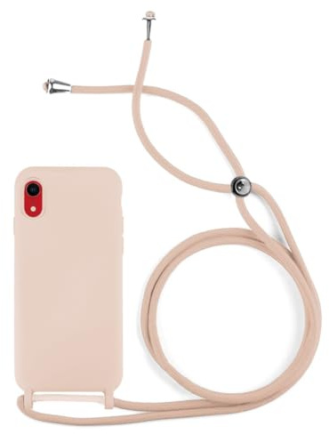 Max Power Digital Hülle mit Band für iPhone XR Weiche Silikontasche mit Schnur und Kordel zum Umhängen, handyhülle mit Kette, Lanyard Cover Case with Strap (Rosa)