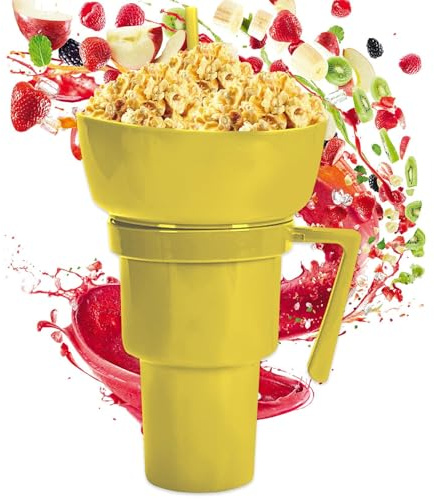 Ocastuted Snack And Drink Combo Cup, 2 In 1 Cup And Snack Bowl, Anti Hot Tumbler With Straw, Reusable Popcorn Tumblers, Leakproof, For Popcorn Candy Chips