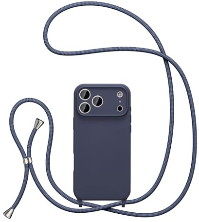 UEEBAI Crossbody Lanyard Phone case for iPhone 17 Pro, Silicone Liquid Phone Cover Necklace Cord Strap Soft Shockproof Protective Case - Deep Blue