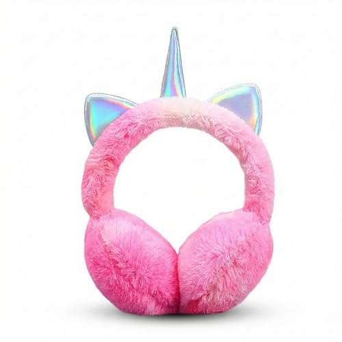 Hopzab Unicorn Horn Earmuffs for Womens Girl,Soft Ear Protectors,Cute Fashion Winter Warm Plush Ear Muffs for Kid Christmas,Birthday