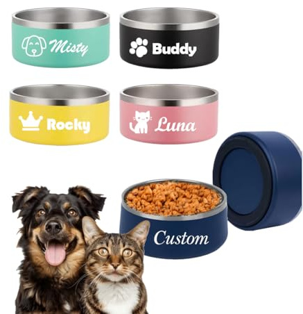 Personalisierte Katzen-Hundenapf mit Namen, maßgeschneiderte rutschfeste langlebige gravierte Edelstahl-Haustiernäpfe, individuell anpassbar, doppelschichtige Verstärkung, Katzen-Wasser-Futternapf als