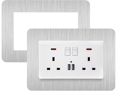 JJWNMLL 2Pcs Double Light Switch Cover Plates Silver 14.6 * 8.6cm | 5.75*3.38Inch Light Switch Surround,Surround Double Light Switch Cover,Switch Sticker Cover,For Home Wall Switch Decoration