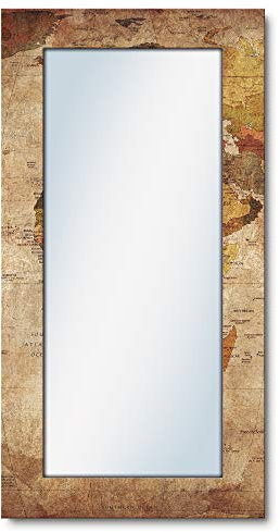 ARTLAND Wandspiegel Ganzkörperspiegel mit Holz Deko Rahmen 60x120 cm Spiegel zum Aufhängen Vintage Weltkarte Karte Welt Kunst T9NI
