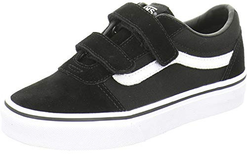 Vans Ward V-Velcro Suede, Baskets Mixte Enfant -Noir ((Suede/Canvas) Black/White) - 21.5 EU