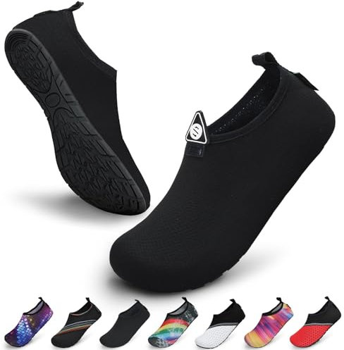 SAGUARO Damen Herren Badeschuhe Wasserschuhe Schwimmschuhe Männer Frauen Barfußschuhe für Strand,Pool,Meer,Wassersport,Surfen,Aqua Cycling,Segeln,Bootfahren,Windsurfen(Schwarz,38/39 EU)