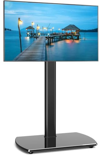 Rfiver TV Floor Stand with Swivel Mount, Universal for 32-65 Inch LCD LED Flat Screens, Height Adjustable Space Saving Corner TV Stand for Home Office with Apple TV Mount Compatible with all Apple TVs