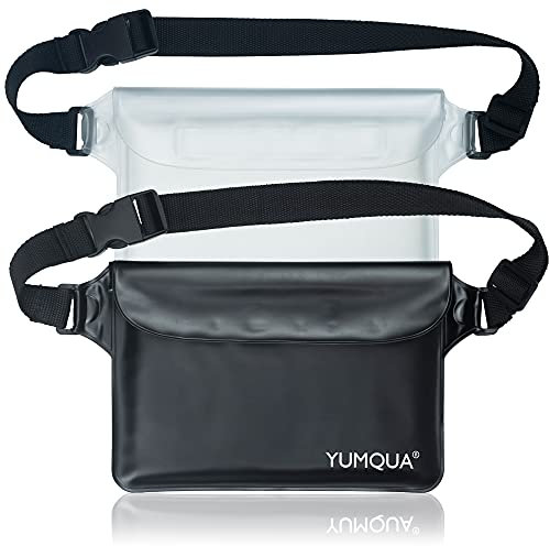 YUMQUA Custodia impermeabile con cinturino in vita (confezione da 2), sensibile al tatto, impermeabile, per barca, piscina, kayak, pesca, spiaggia, mantiene il telefono e gli oggetti di valore al