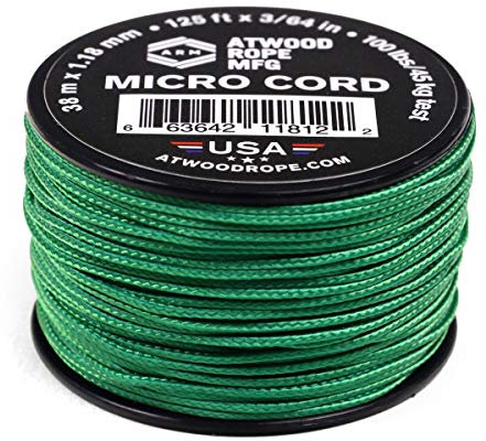 Atwood Rope MFG Tactical Nylon/Polyester Micro Utility Cord 1.18mm X 125ft Reusable Spool | Fishing Gear, Jewelry Making, Camping Accessories (Green)