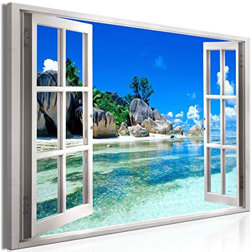 decomonkey Bilder Meer Landschaft 120x80 cm 1 Teilig Leinwandbilder Bild auf Leinwand Vlies Wandbild Kunstdruck Wanddeko Wand Wohnzimmer Wanddekoration Deko Natur Insel Fensterblick