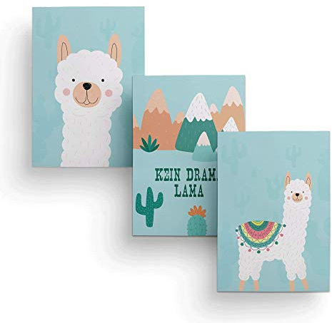 Friendly Fox Kinderzimmer Poster Babyzimmer - 3er Set Wandbilder - DIN A4 - Kinderposter (Lama)
