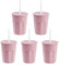 ENGELLAND - 5 vasos de plástico con tapa, color rosa, vasos con pajita, vasos de fiesta, vasos de plástico, reutilizables, 0,25 litros
