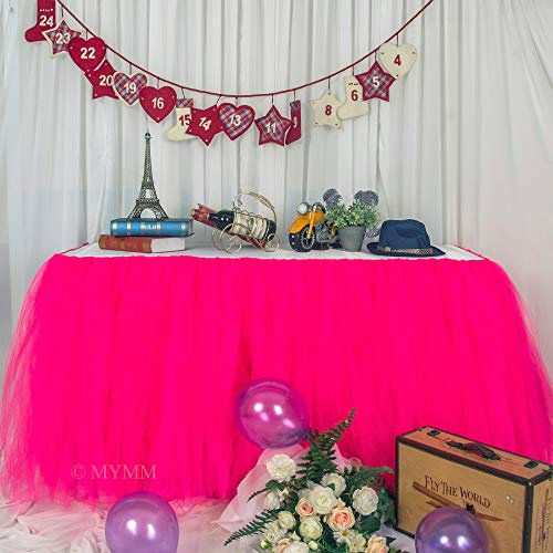 6ft / 182cm Rot Tischrock, romantische Tüll Schreibtisch Gaze, Tischdekoration, Schneeflocke Wonderland Tutu Tischdecke, für Babyparty,Hochzeit,Geburtstag,Party,Bar,Valentinstag Weihnachten