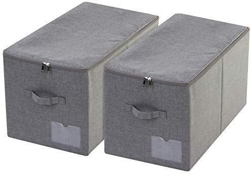 Amonsen Pack of 2, Large Size Rigid Storage Boxes for Bedding Sheets, Blankets, Pillows, Winter Down Coat, Dark Gray