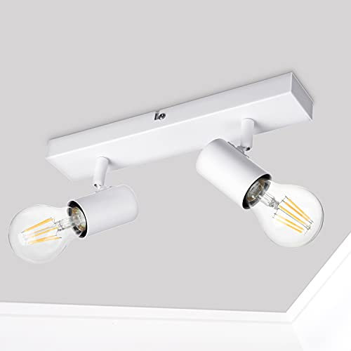 Dehobo Deckenlampe E27 Weiß, Deckenlampe E27 2 Flammig, LED Decken Strahler Modern, Retro Deckenleuchte Lampe E27 für Schlafzimmer Wohnzimmer Korridor Küche, Nein Leuchtmittel, Max. 60W