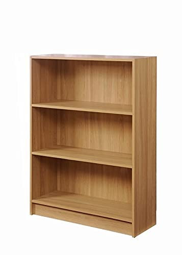 Timber Art Design UK 3 Tier Open Bookcase Shelf Adjustable Display Storage Floor Standing Cabinet Unit For Modern Bedroom, Living Room,- Oak, 80 x 106 x 30 cm