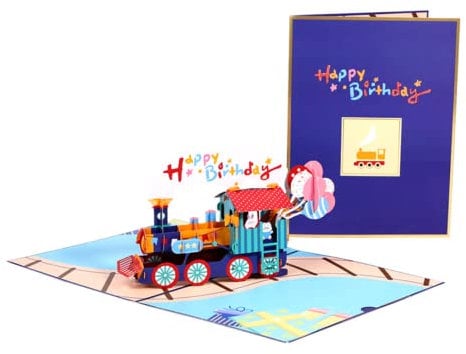3D Pop-Up Karte Geburtstag mit Umschlag,Lokomotive Karte,Geburtstagskarte,Glückwunschkarten, Abschlusskarten, Ermutigungskarten, Belohnungskarten für Kinder, Absolventen, Zugliebhaber