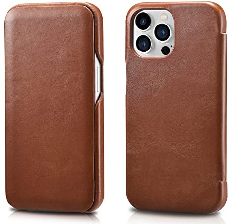 FUTLEX Leather Folio Case Compatible with iPhone 13 Pro - Vintage Style Genuine Leather Flip Folio Design Cover - Built-in Magnetic Closure - Brown