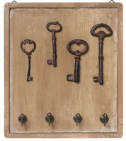 Moritz Schlüsselbrett Schlüsselkasten 22x25cm Antike Schlüssel 4 Haken braun Schlüsselhalter Vintage Schlüsselboard Schlüsselaufbewahrung