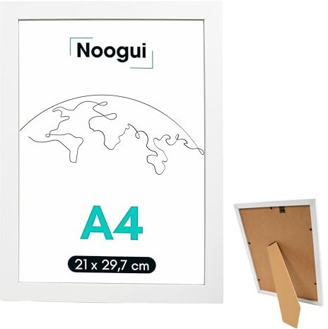 NOOGUI Marco A4 Madera Blanco | Marcos de Fotos antirreflejo | Ideal para Cuadros Diplomas Certificados Posters o Puzzles | Diseño moderno vertical y horizontal | 21x30 Cm