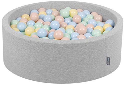 KiddyMoon Piscina De Bolas 90X30cm/200 Bolas ∅ 7Cm para Ninos Hecha En La UE, Grisclr:Beigepas/Azulpas/Amarillopas/Menta
