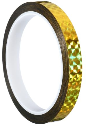 PATIKIL Glitzer Klebeband 12mm x 50m Washi Tape Holografische Selbstklebende Metallic Klebeband Reflektierender Prismenband für DIY Geschenkverpackung Party Dekoration Gold
