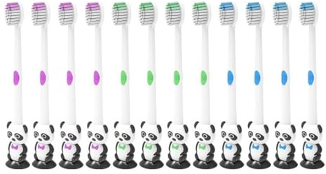 12 Stück Kinder Cartoon Panda Zahnbürste weiche Borsten mit Sonnenbecher, einzeln verpackt für Jungen und Mädchen, Kleinkind 3-12 Jahre