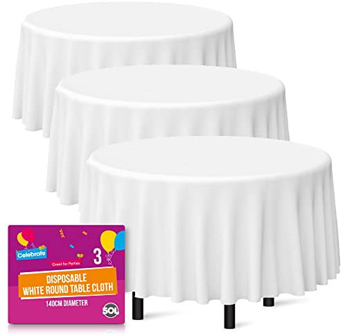 SOL Weiße runde Weihnachtstischdecke, Einweg-Tischdecke, 140 cm, Party-Tischdecken für runde Tische, weiß, 3 Stück