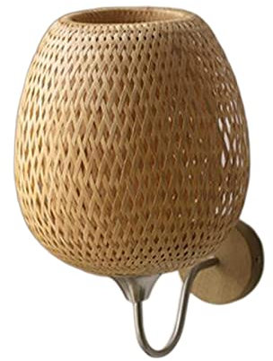 LOVIVER Rattan Bambus Wandleuchte Leuchte Boho Rustikale Bauernhaus Vintage Wandleuchte für Wohnzimmer Schlafzimmer Nachtflur Esszimmer, S