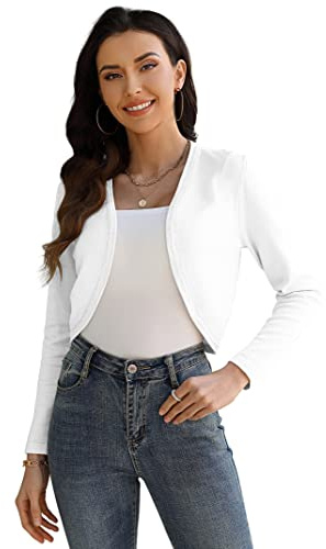 KOJOOIN Cardigan Court Boléro Femme Tricoté Élégant Épaule Veste Blanc (tricoté) XXL
