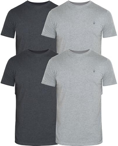 JRC Just Royal Clothing Pack of 4 Mens Short Sleeve Crewneck T-Shirts, Casual Round Neck Tops (Heather Grey, Charcoal, L)