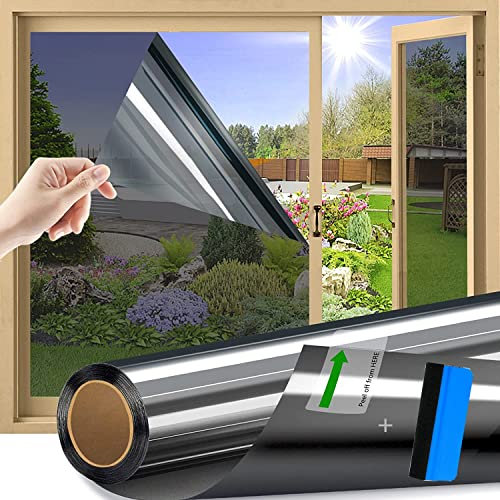 Fyuein Film Miroir Fenetre sans Tain Réfléchissant Film Miroir Anti UV Chaleur Contrôle de la Température Protection de la Vie Privée Être (Argenté, 40x300cm)