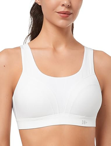 Yvette Sport BH U-Rücken Verstellbar Träger Starker Halt Gepolstert Fitness Joggen Bra,Weiß,2XL Große Größen
