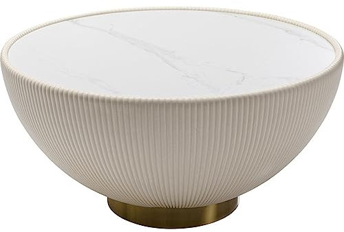 Kare Design Couchtisch Endless Vegas, Weiß, 71cm Durchmesser, Wohnzimmertisch, Beistelltisch, rund, Keramik Oberfläche, 36x71x71 cm (H/B/T)