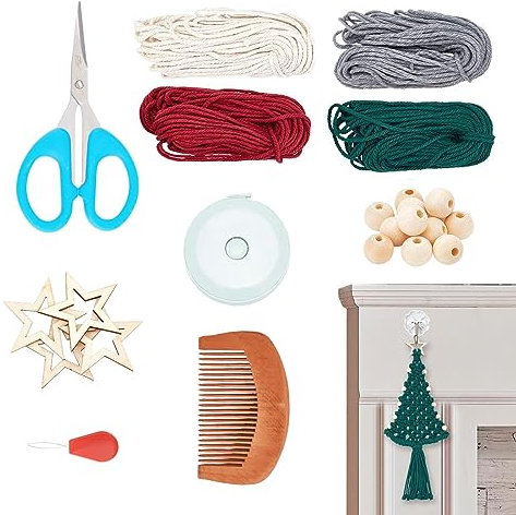 Makramee-Weihnachtsbaum,4-teiliges Makramee-Set für Kinder, Makramee-Weihnachtsschmuck - Makramee-Weihnachtsschmuck, Schritt-für-Schritt-Anleitung, Wand mit gewebten