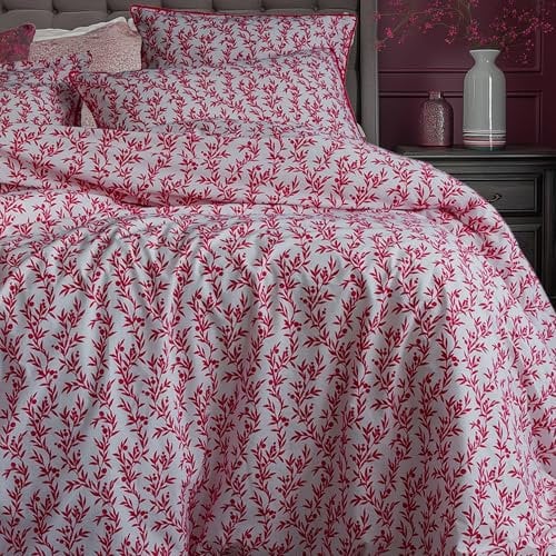 LERUUM Set di biancheria da letto con copripiumino singolo in cotone con motivo floreale fucsia e rosa, set copripiumino per letto singolo