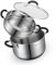 SLOTTET 6 Quart Stainless Steel Stock Pot with Steamer,6 Qt Multipurpose Stockpot with Stay-cool silicone Handle and Glass Lid,Soup Pot for Cooking