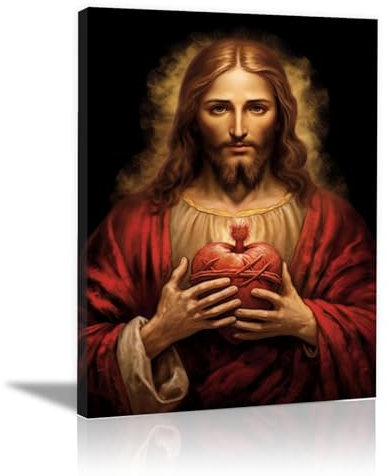 JOSUE Jesus LeinwäNde Groß Xxl Wandbilder Schlafzimmer Deko, Glaube Jesus Rot, schwarz Canvas Painting Wanddekoration Wohnzimmer Wanddeko -20x30cm Gerahmt