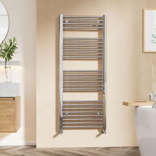 EMKE Chrome Heated Towel Rail, 1200 x 500mm, Modern Straight Wall Mounted Bathroom Radiator
