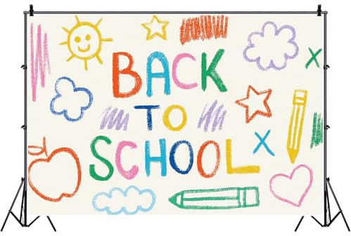 Bovlleetd 300x200cm Kreide Zeichnung Hintergrund Zurück zur Schule Bunte Graffiti Kreidetafel Malerei Hintergrund für die Fotografie Erster Tag der Vorschule Kinder Klassenzimmer Party Supplies Vinyl