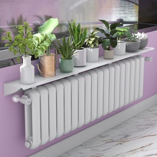 UVCMDUI Tablette Radiateur Universelle Blanche, Etagere Radiateur sans Percer Anti-Fumée et Anti-Poussière, Cache Radiateur en Alliage D'Aluminium Antirouille, Portant 20kg,Width 17cm,140cm