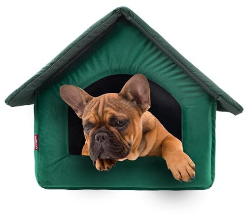 Elegant Hundehöhle, Hundehütte | Größe M: 33 x 40 x 33 cm | Farbe: Grün Velvet | Hundehaus für kleine und mittlere Hunde | Katzenhaus, Katzenhöhle